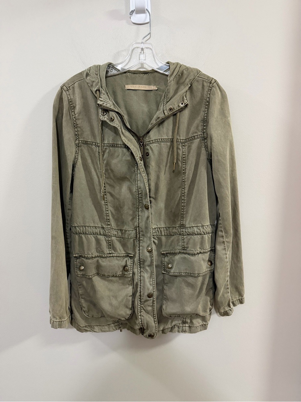Max Jeans Tencel Olive Military Style Anorak Utility Hooded Jacket